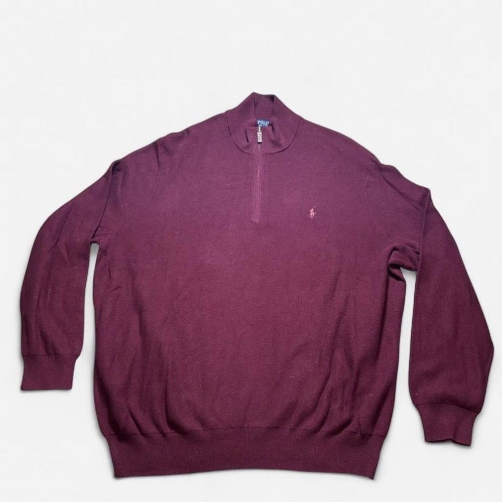 Polo Ralph Lauren Sweater Mens 3XB‎ Maroon Pima Cotton Quarter Zip Pullover